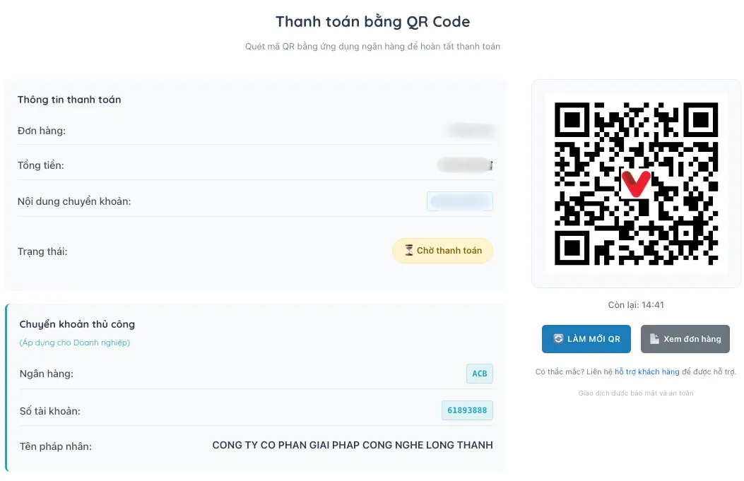 Thông tin thanh toán tại website Mua Chung Tool