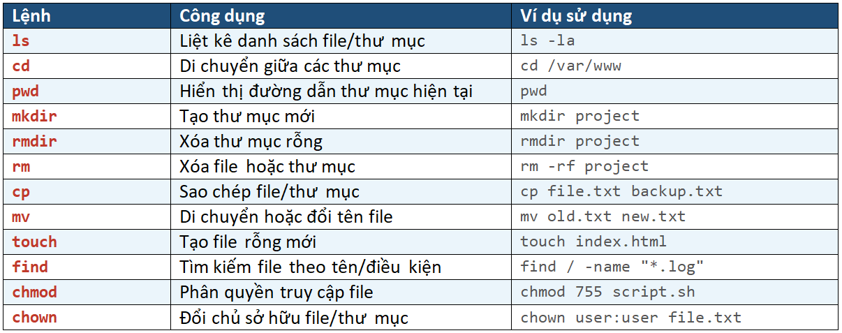 Nhóm lệnh quản lý File & Thư mục